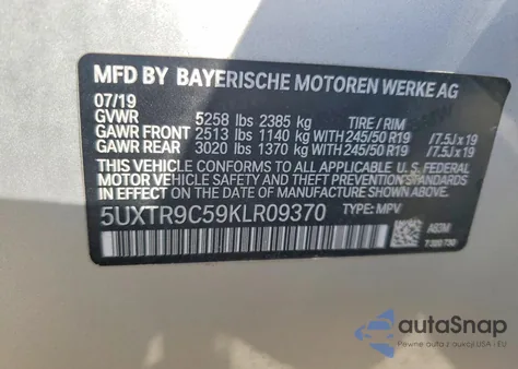 2019 BMW X3 xDrive30I from USA, damaged, VIN 5UXTR9C59KLR09370